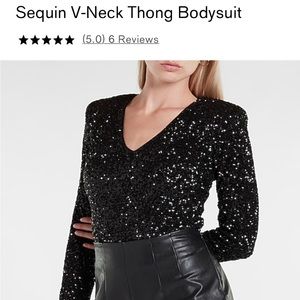 Sequin V-neck thong bodysuit